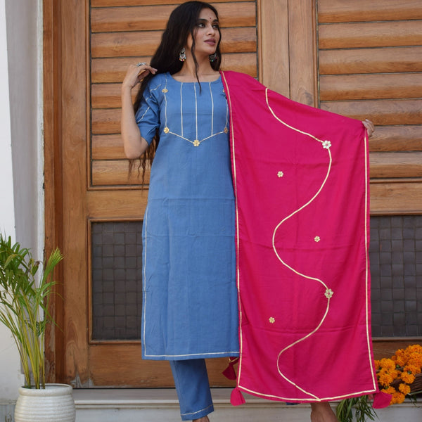 Embellished Blue Suit Set