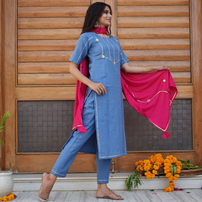 Embellished Blue Suit Set