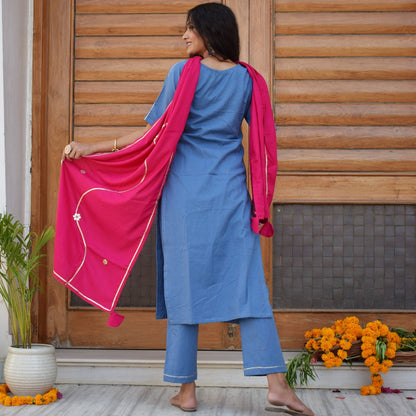Embellished Blue Suit Set