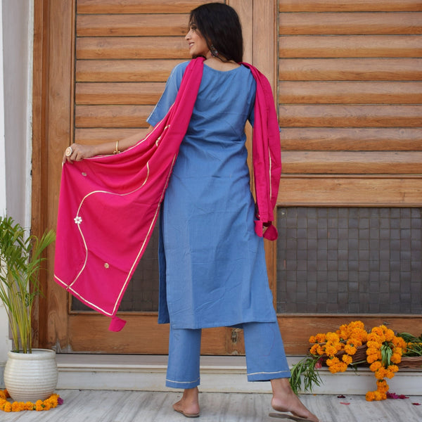 Embellished Blue Suit Set