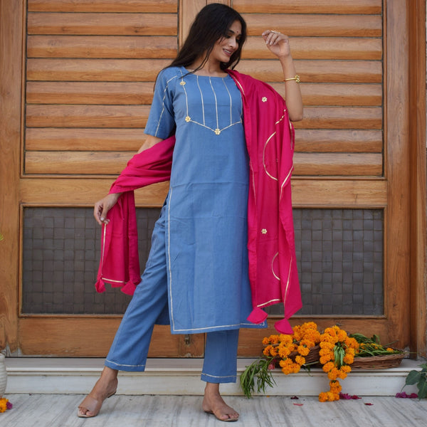 Embellished Blue Suit Set