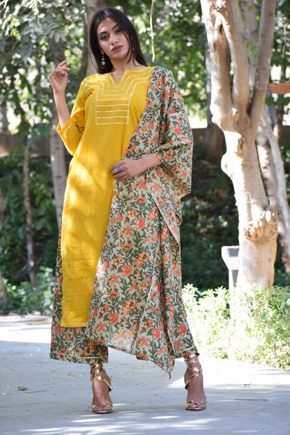 Yellow Garden Handblock Suit Set