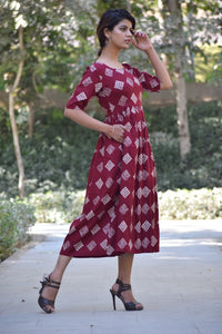 Maroon Printed Pocket Dress