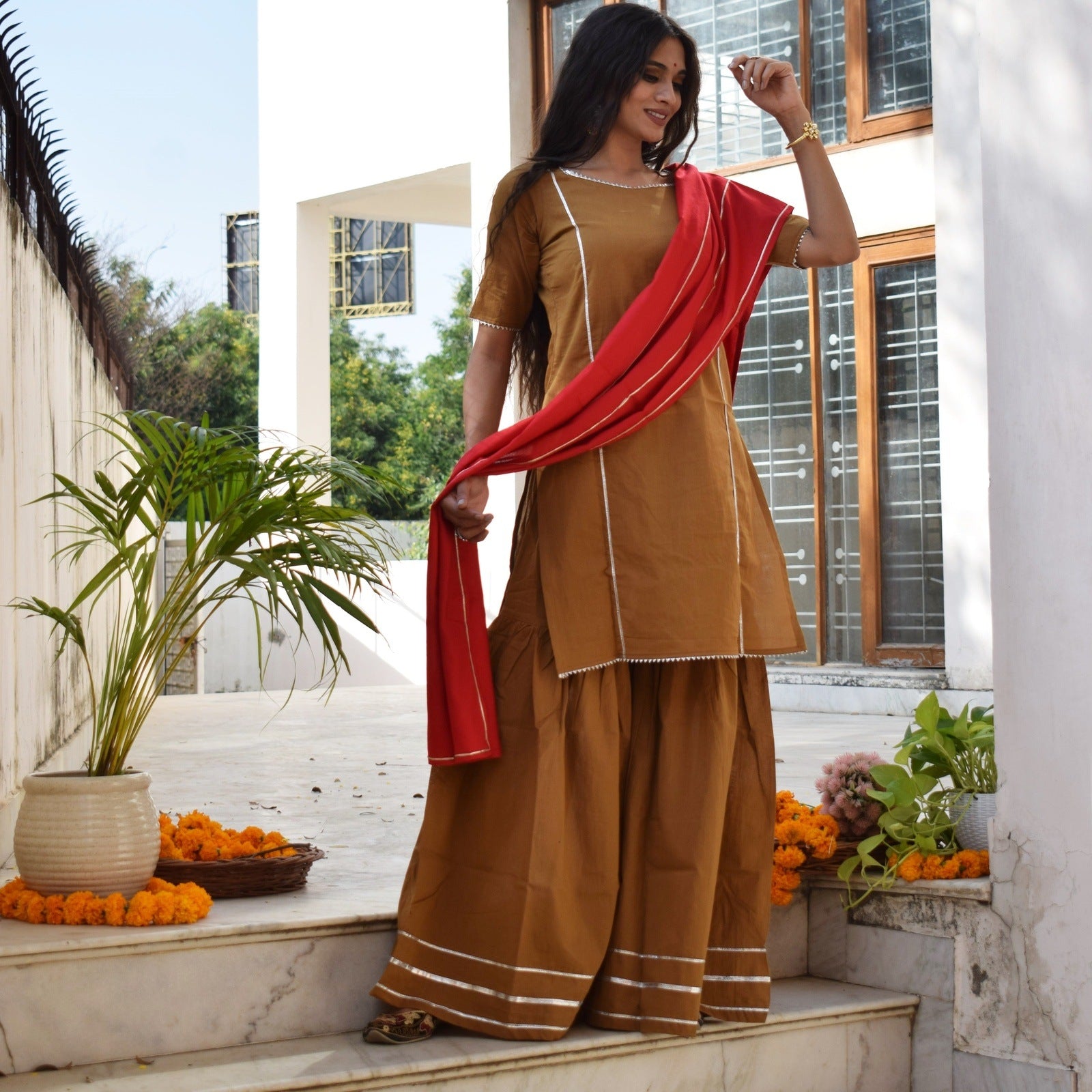 Peanut Red Sharara Set