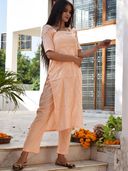 Peach Foil Kurta Set