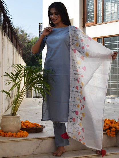 Peacock Blue Handpainted Suit Set