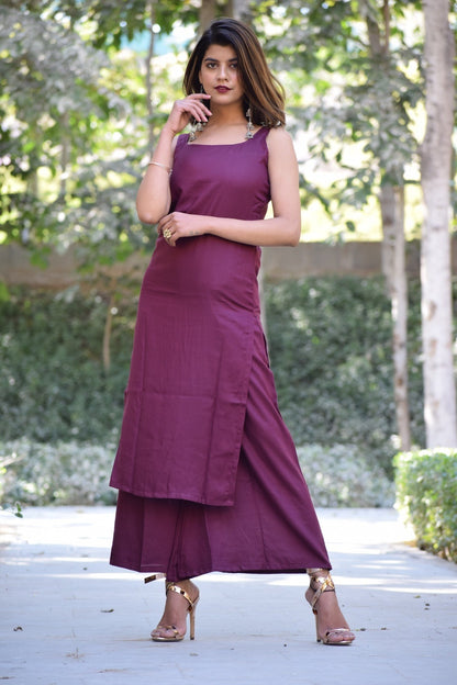 Wine Kurta Set