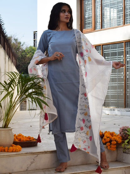 Peacock Blue Handpainted Suit Set