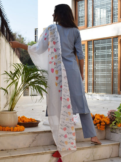 Peacock Blue Handpainted Suit Set