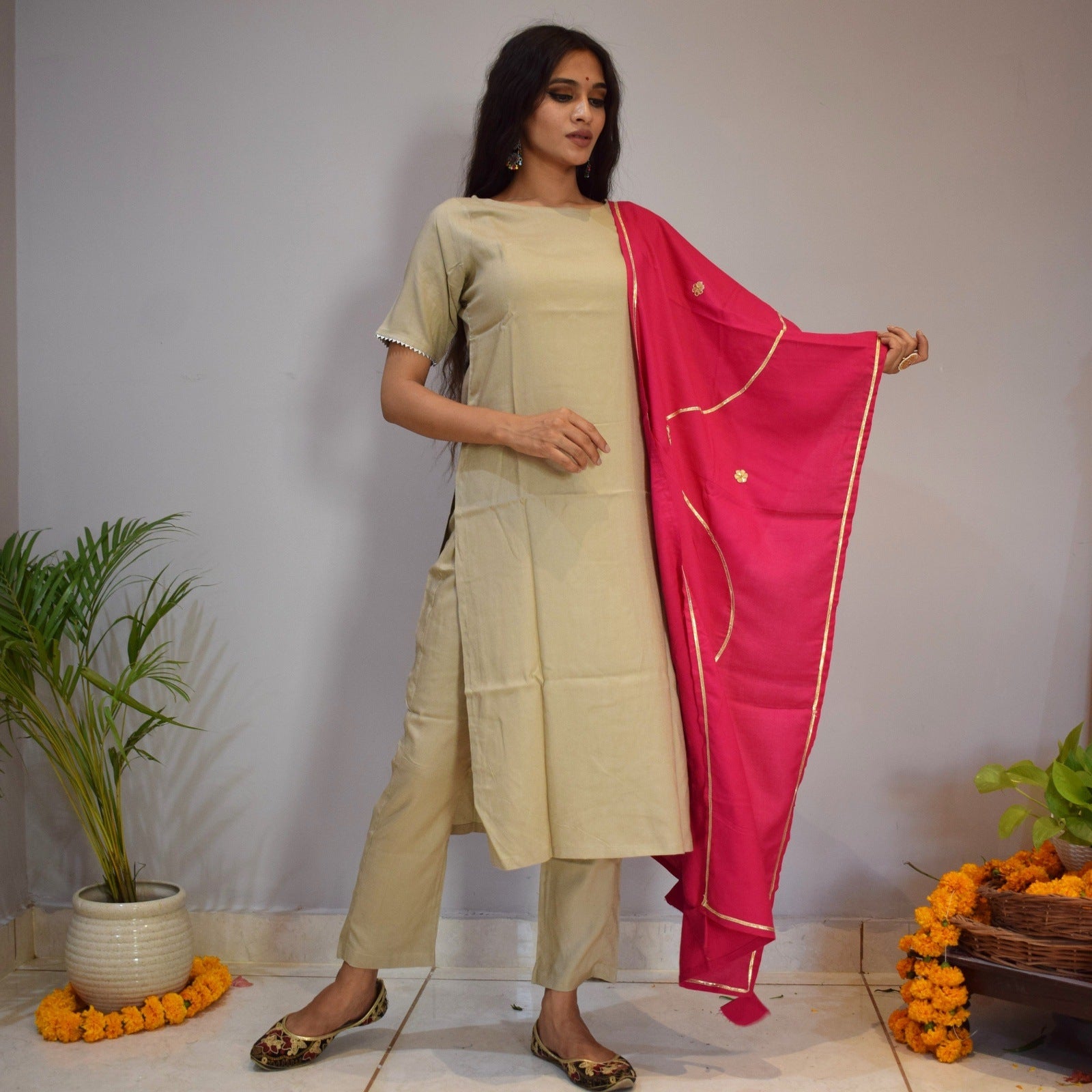 Ivory Pink Handwork Suit Set