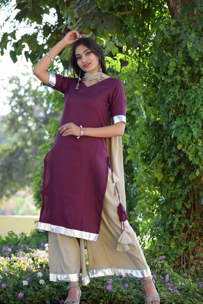 Lavender Beige Tassel Suit Set