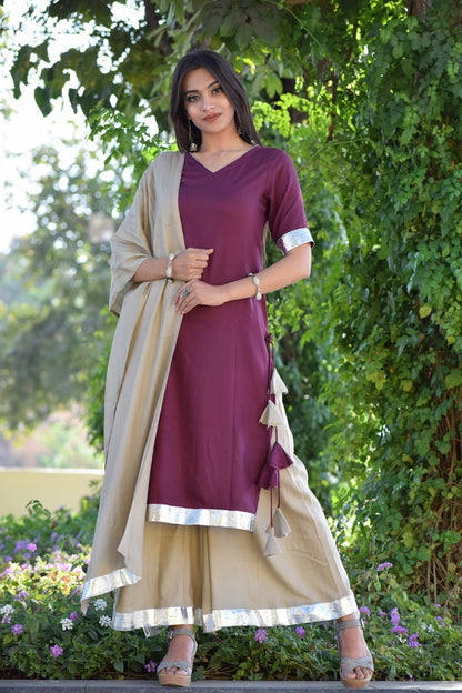 Lavender Beige Tassel Suit Set