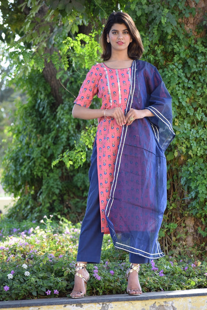 Pink and Blue Gota Floral Suit set