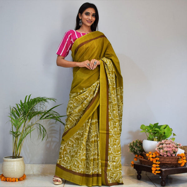 Hazelnut Cotton Printed Saree