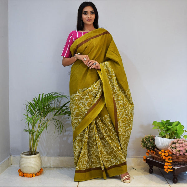 Hazelnut Cotton Printed Saree