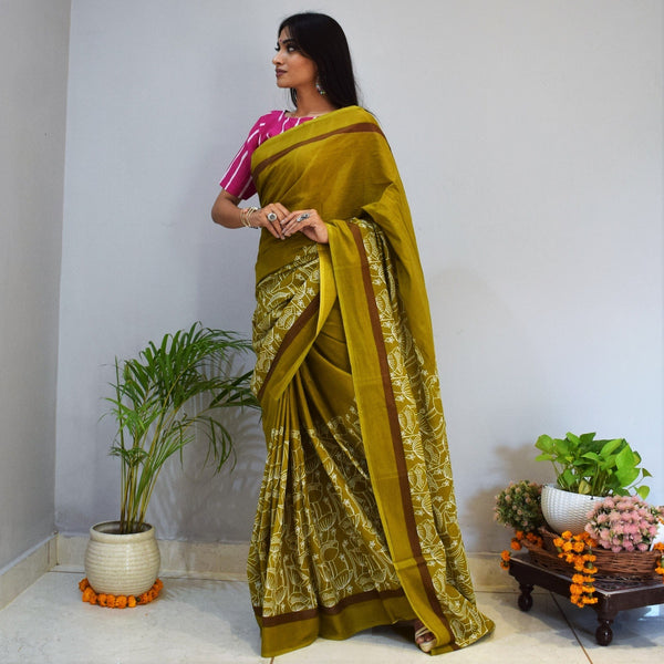 Hazelnut Cotton Printed Saree