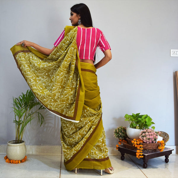 Hazelnut Cotton Printed Saree