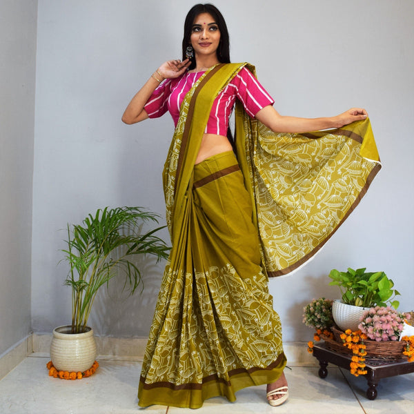 Hazelnut Cotton Printed Saree