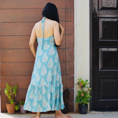 Blue Paisley Halter Dress