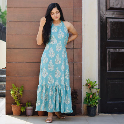 Blue Paisley Halter Dress