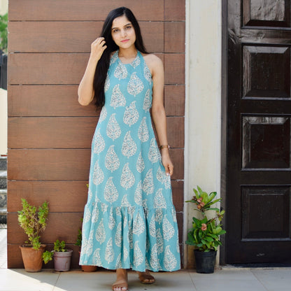 Blue Paisley Halter Dress