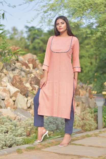 Peach Yoke Design Kurta Set