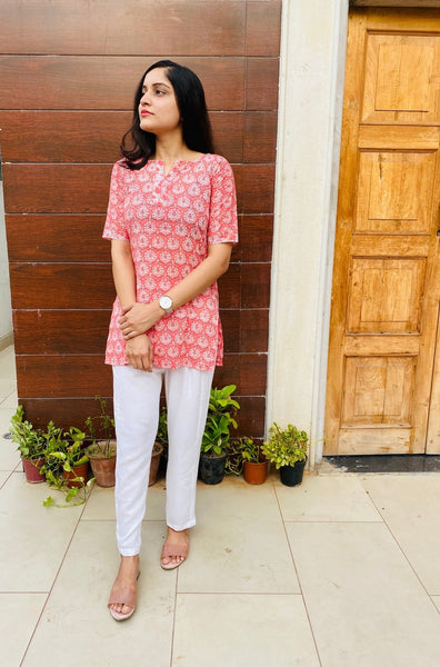 Pink Handblock Floral Kurti