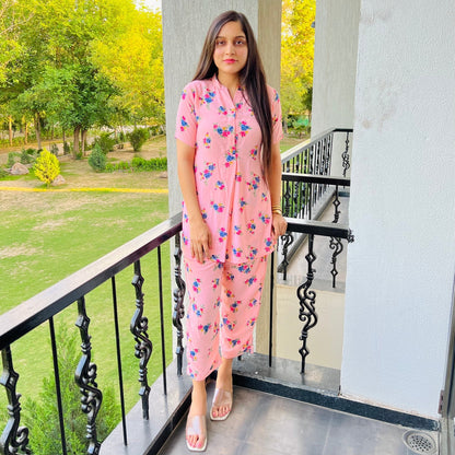 Peach Floral Cord Set