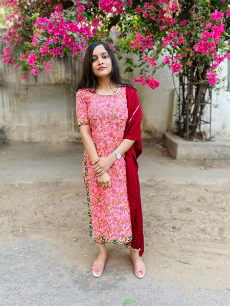Pink Bagh Handblock Suit Set