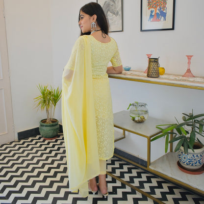 Lime Thread Embroidered Suit Set
