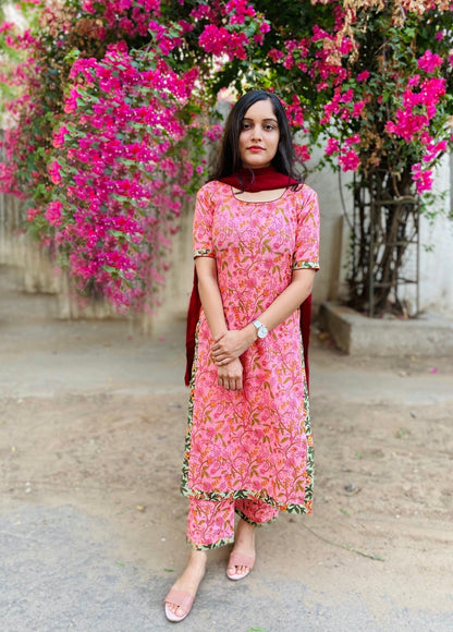 Pink Bagh Handblock Suit Set