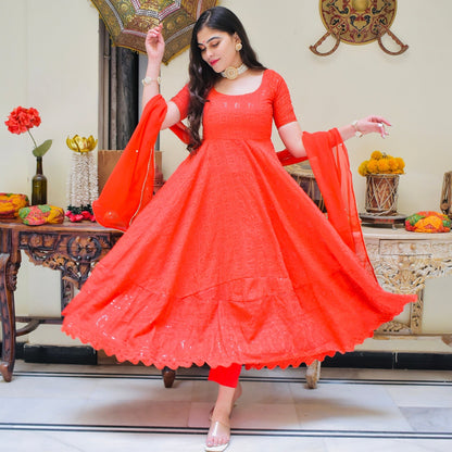 Red Chikankari Suit Set