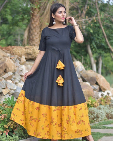 Black Floral Floor Length Dress