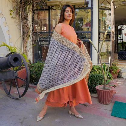 Peach Bagru Suit Set