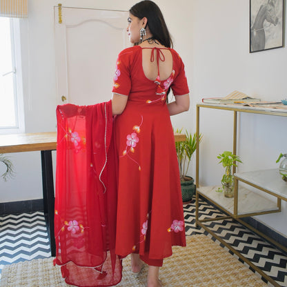 Red Handpainted Suit Set