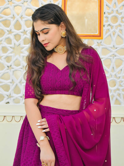 Wine Chikankari Lehenga Set