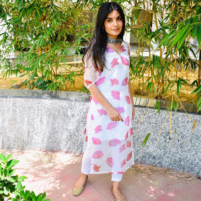 White Floral Handpainted Suit Set