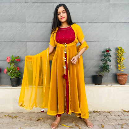Mustard Wine Jacket Suit Set
