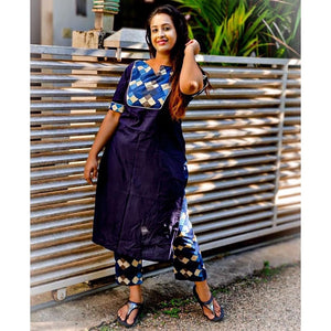 Blue Color Block Kurta Set