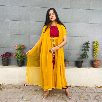Mustard Wine Jacket Suit Set