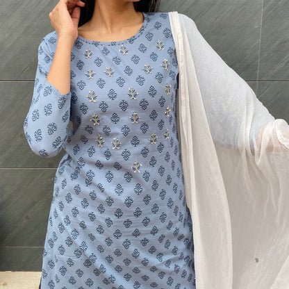Powder Blue Bead Work Suit Set