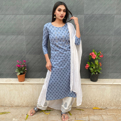Powder Blue Bead Work Suit Set