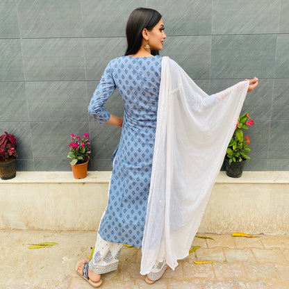 Powder Blue Bead Work Suit Set