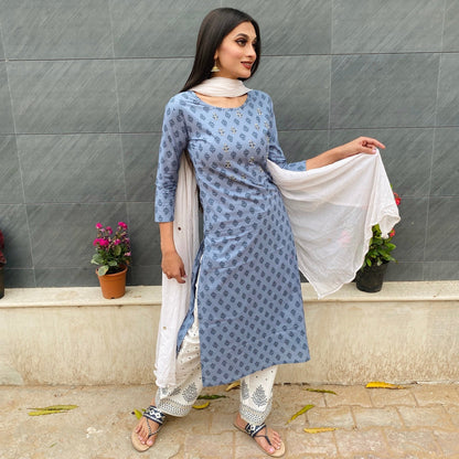 Powder Blue Bead Work Suit Set