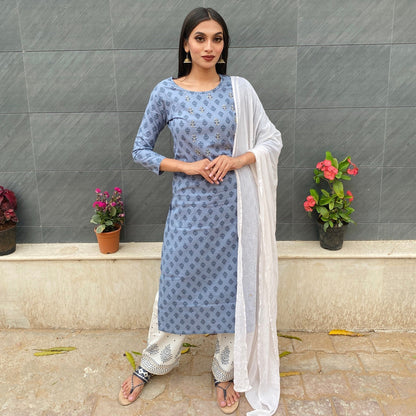 Powder Blue Bead Work Suit Set