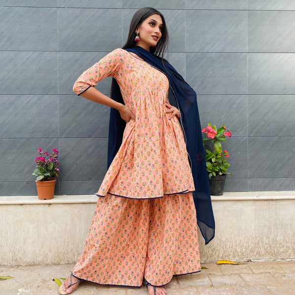 Peach Floral Sharara Set