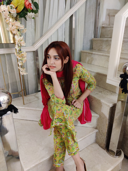 Green Garden Handblock Suit Set