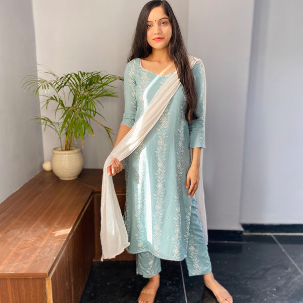 Turquoise Floral Suit Set