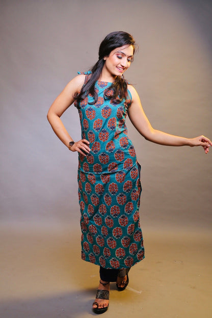 Sea Handblock Kurta Set