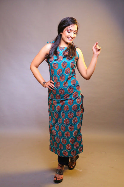 Sea Handblock Kurta Set